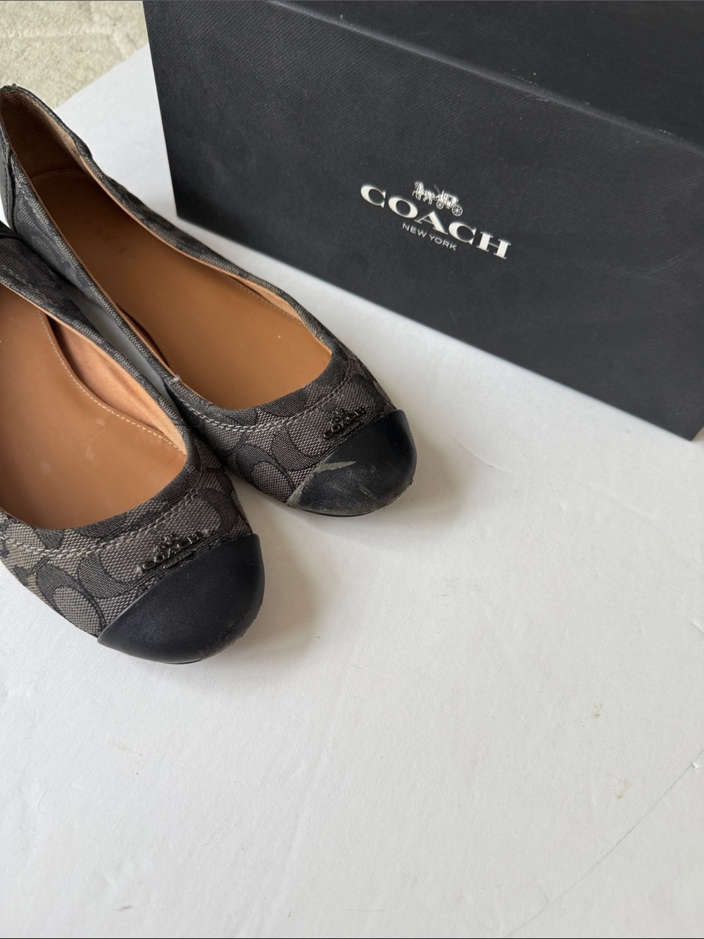 Coach Signature Canvas Black & Gray Cap-Toe Ballet Flats